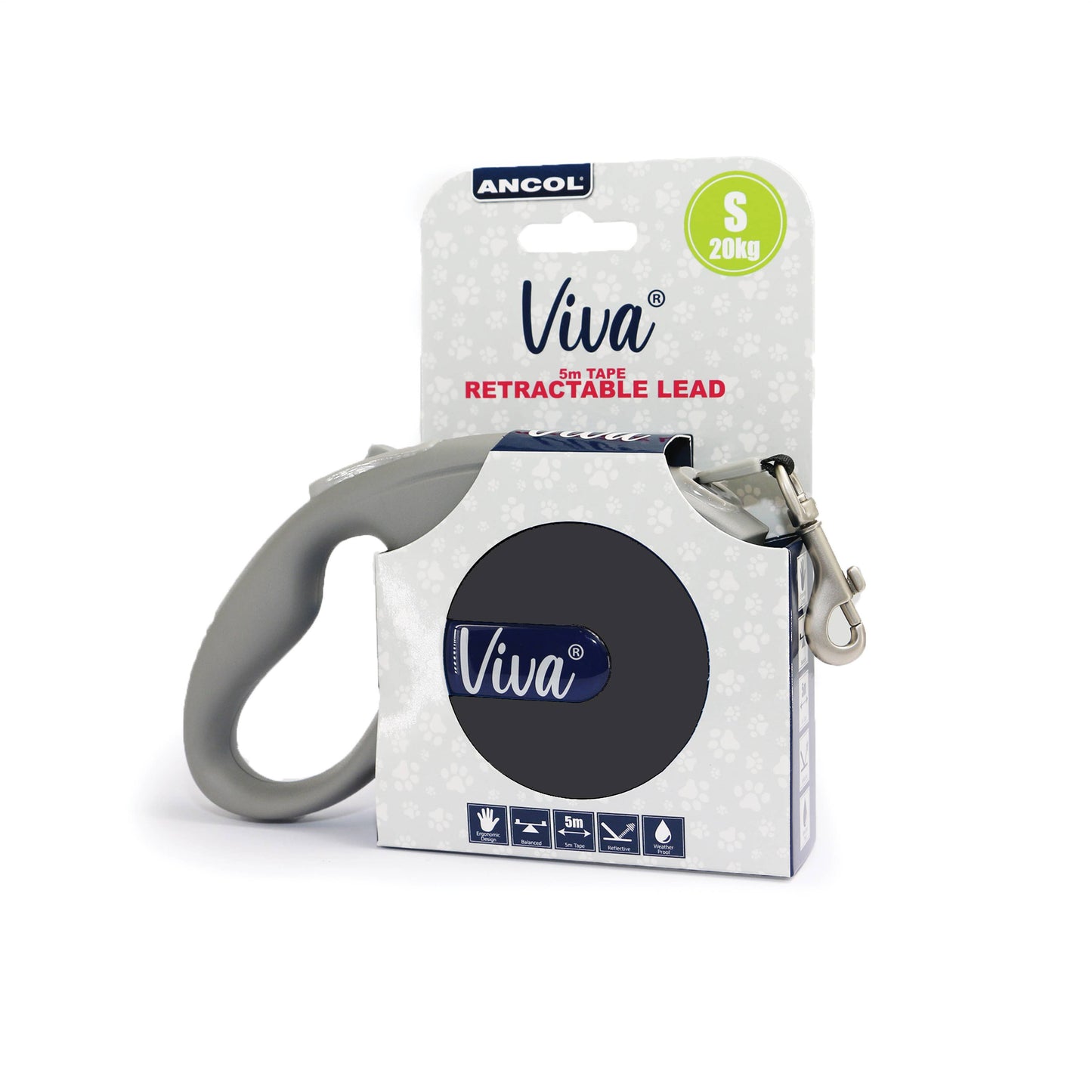Viva Retracting Tape Lead – 5m Dog Lead with Brake System (3 Colours, Small)