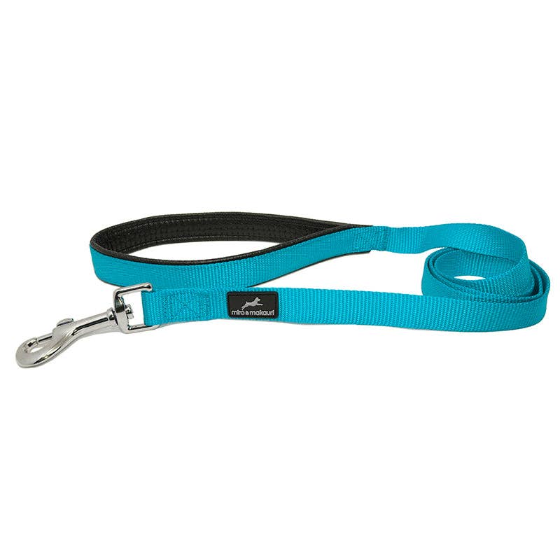 Miro & Makauri Belay nylon dog lead in Aqua Blue — 15mm x 120cm with padded handle