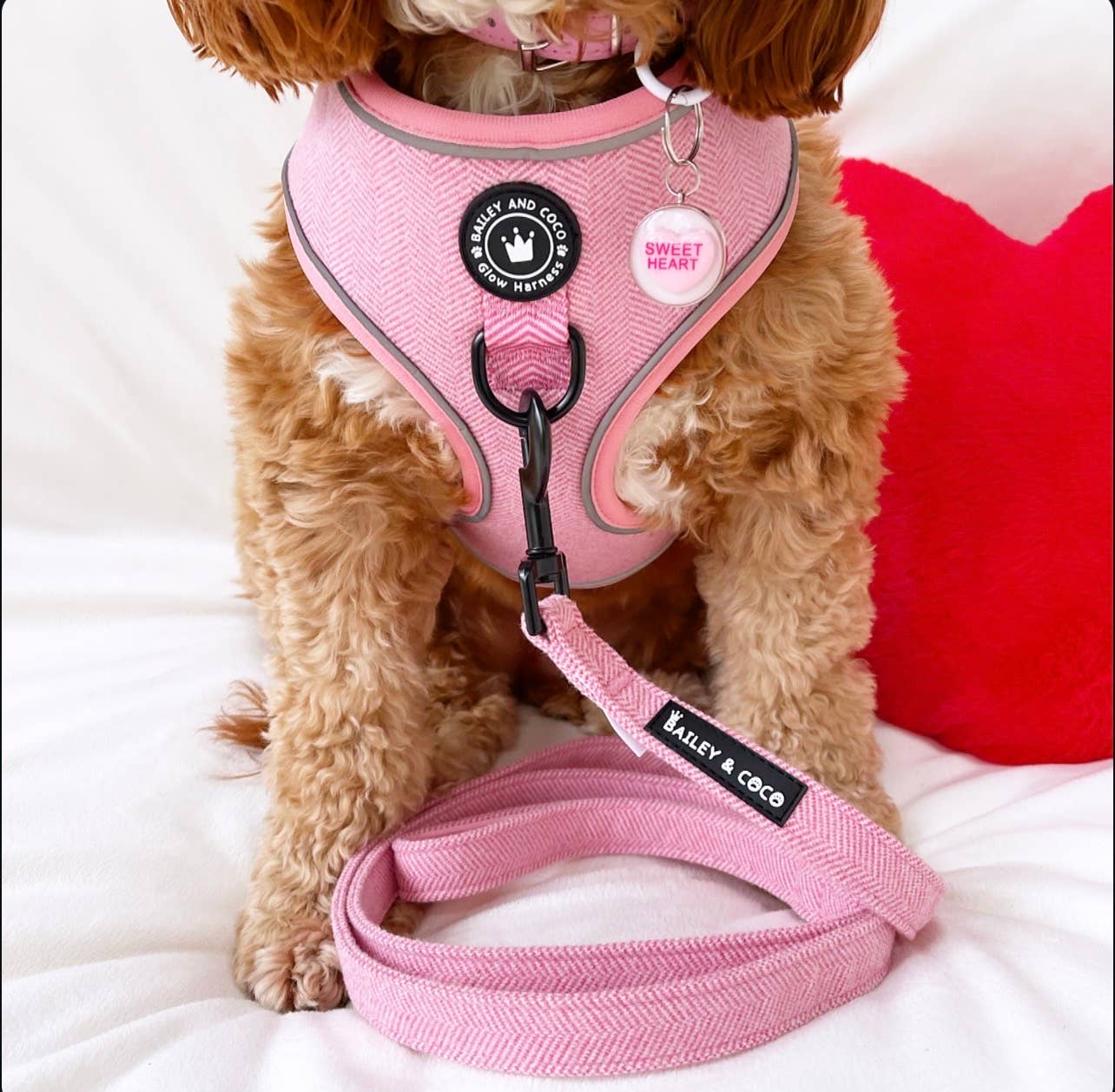 pink tweed dog lead with padded handle