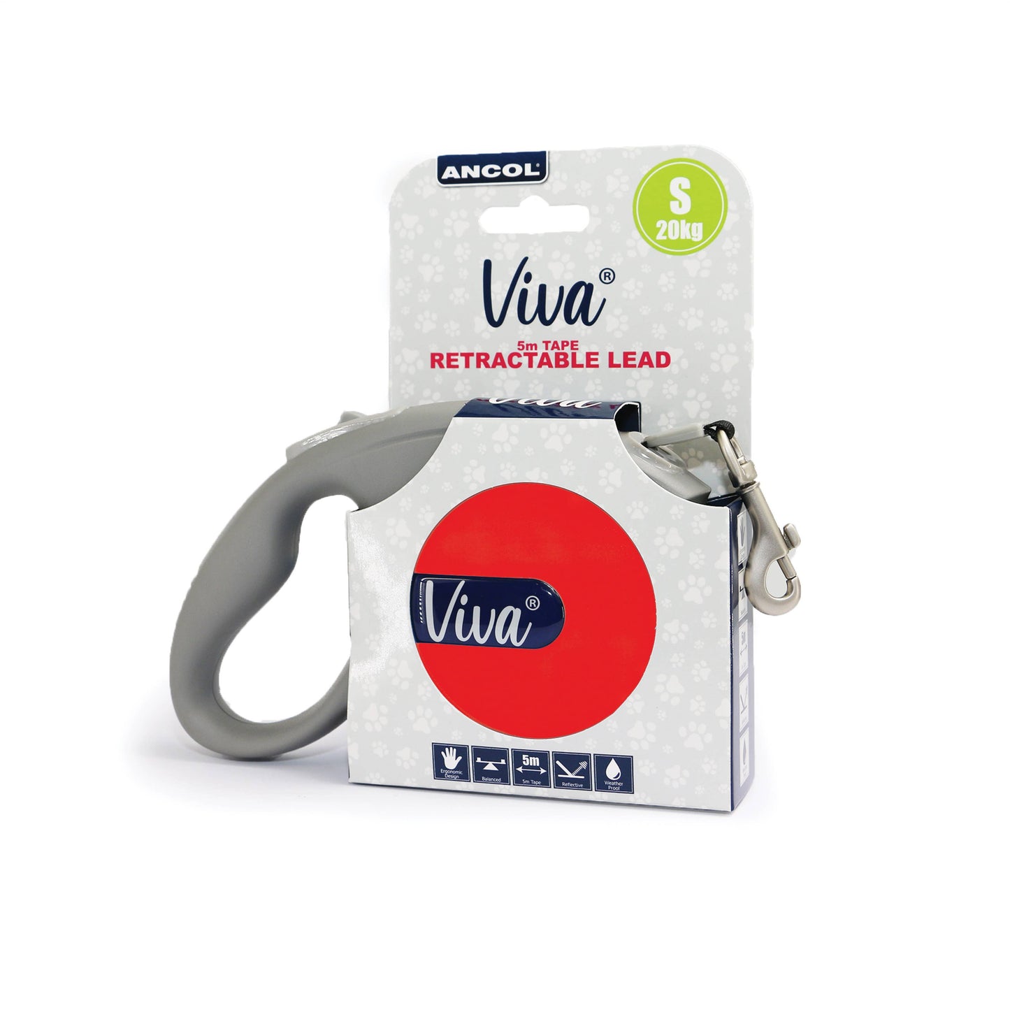 Viva Retracting Tape Lead – 5m Dog Lead with Brake System (3 Colours, Small)