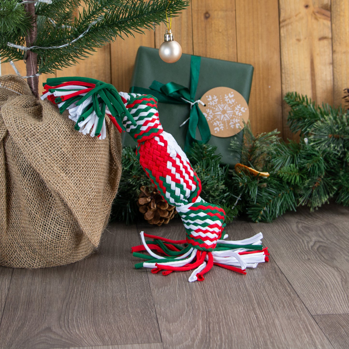 Ancol Squeaky Christmas Cracker Rope Dog Toy