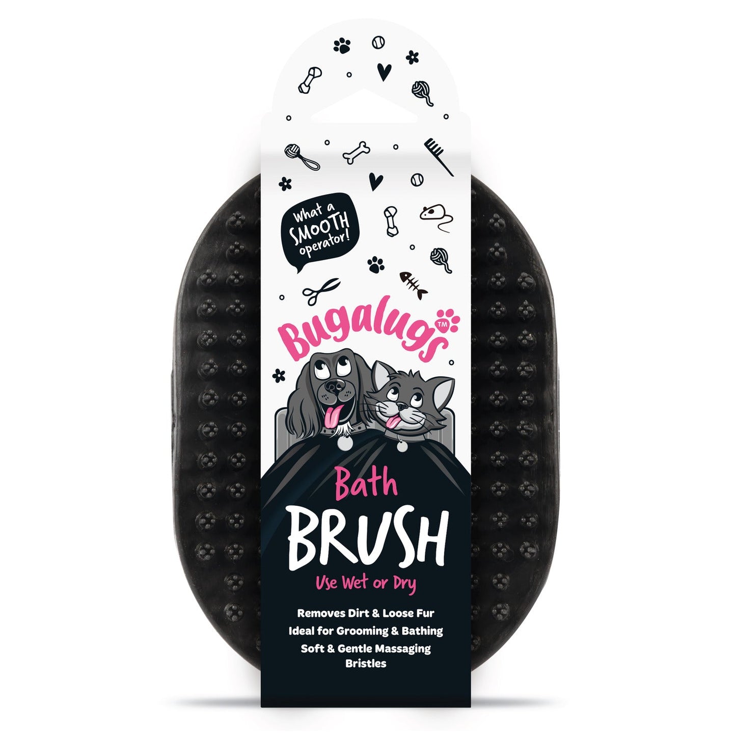 Bugalugs Wet and Dry Bath Brush for dogs and cats in black