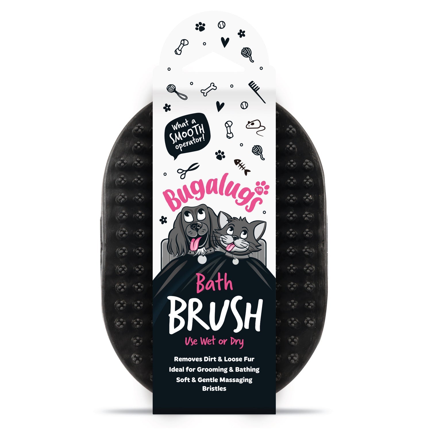 Bugalugs Wet and Dry Bath Brush for dogs and cats in black