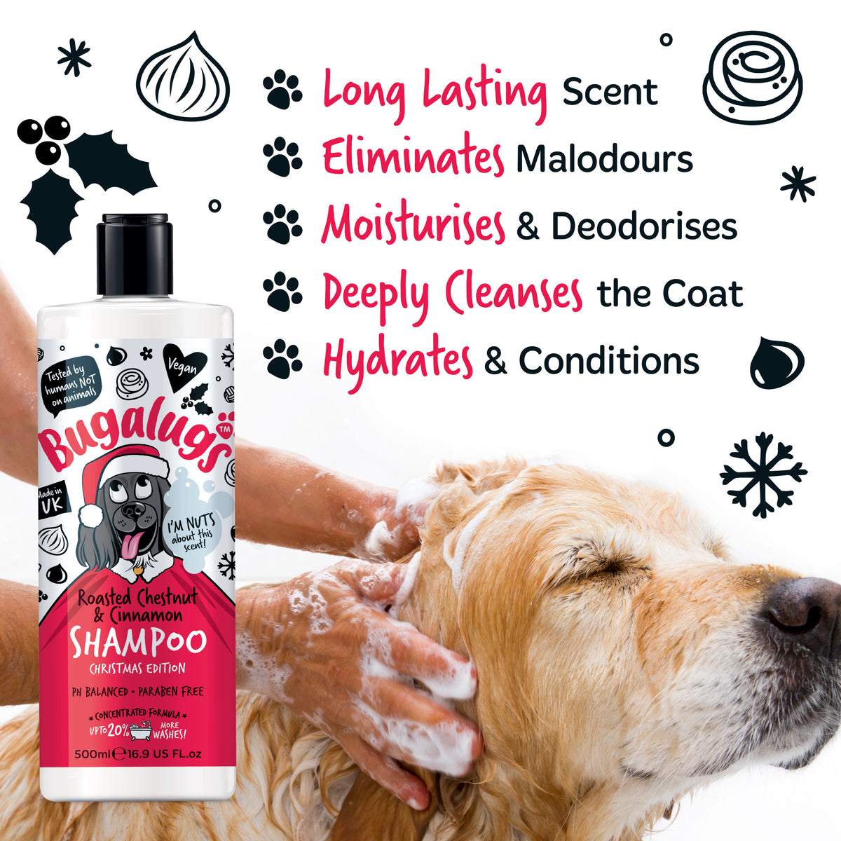Bugalugs Festive Dog Shampoo 500ml – Gingerbread & Roasted Chestnut