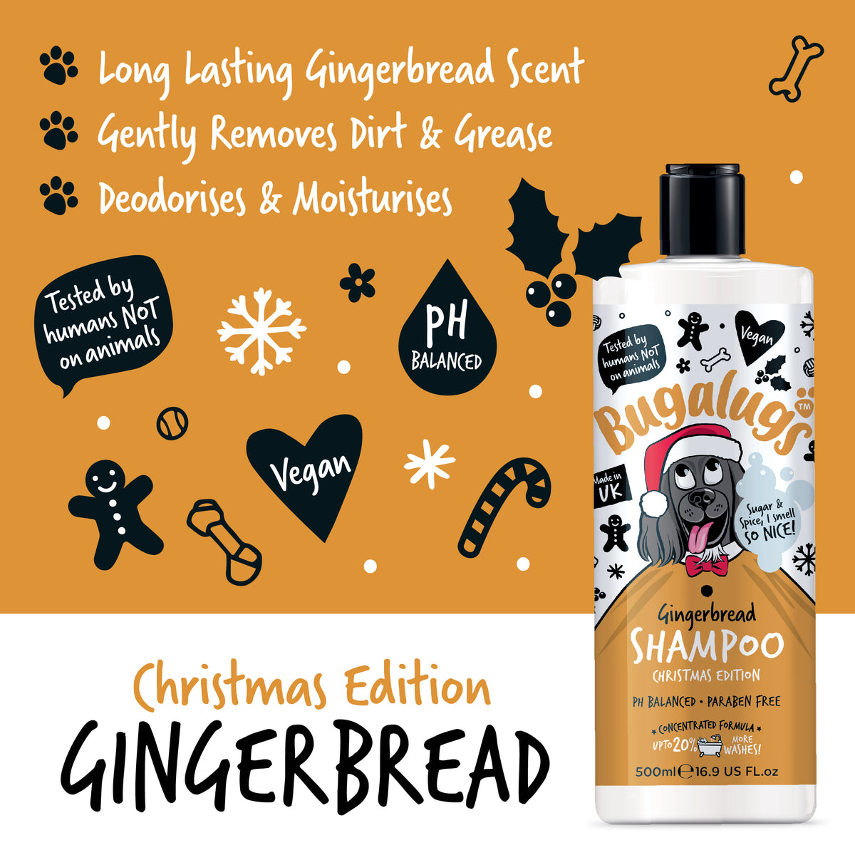 Bugalugs Festive Dog Shampoo 500ml – Gingerbread & Roasted Chestnut