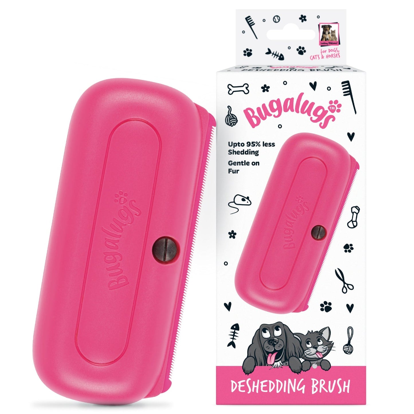 Bugalugs Deshedding Brush for dogs, cats and horses in pink