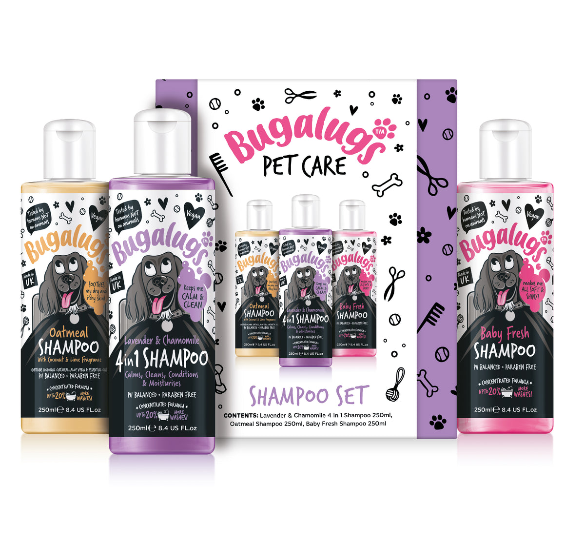 Bugalugs Dog Grooming Gift Set – Boxed 3-Piece Sets