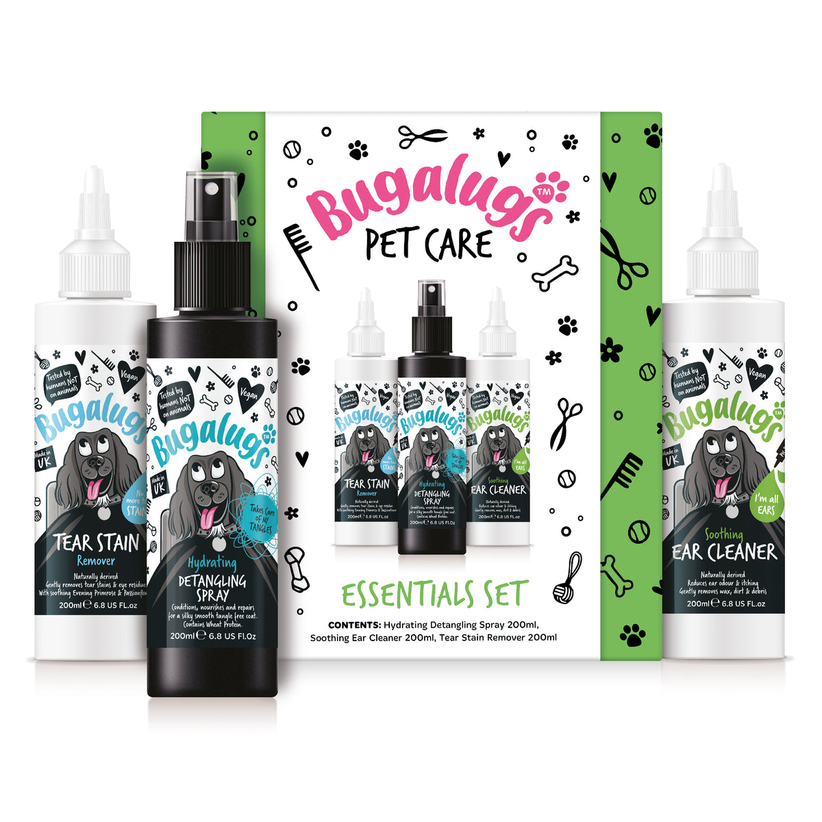 Bugalugs Dog Grooming Gift Set – Boxed 3-Piece Sets