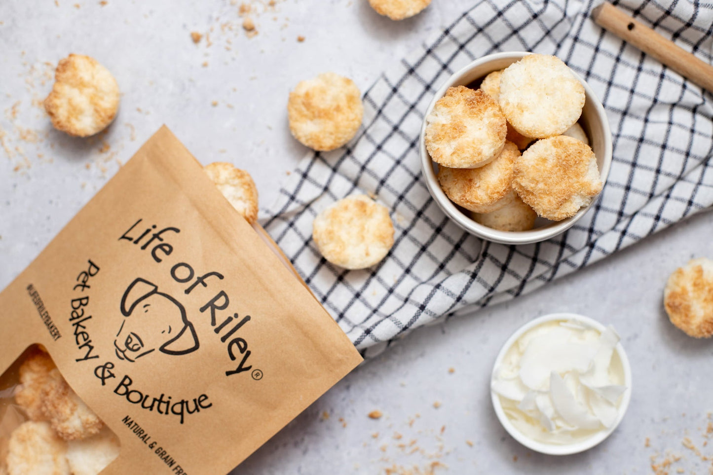 Life of Riley Coconut Macaroons for dogs, chewy golden coconut treats
