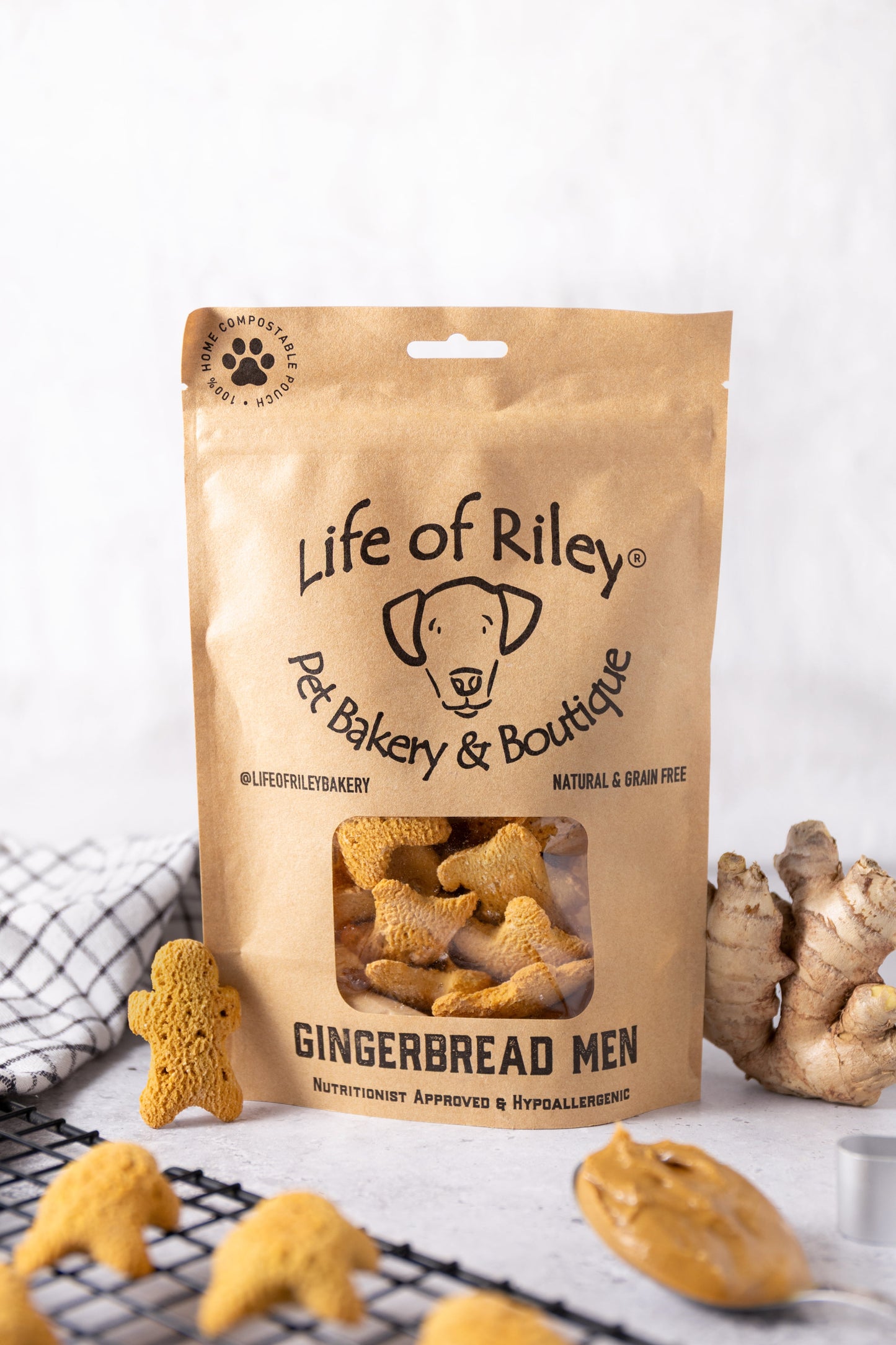 Life of Riley Mini Gingerbread Men Dog Treats – Grain-Free, 100% Natural