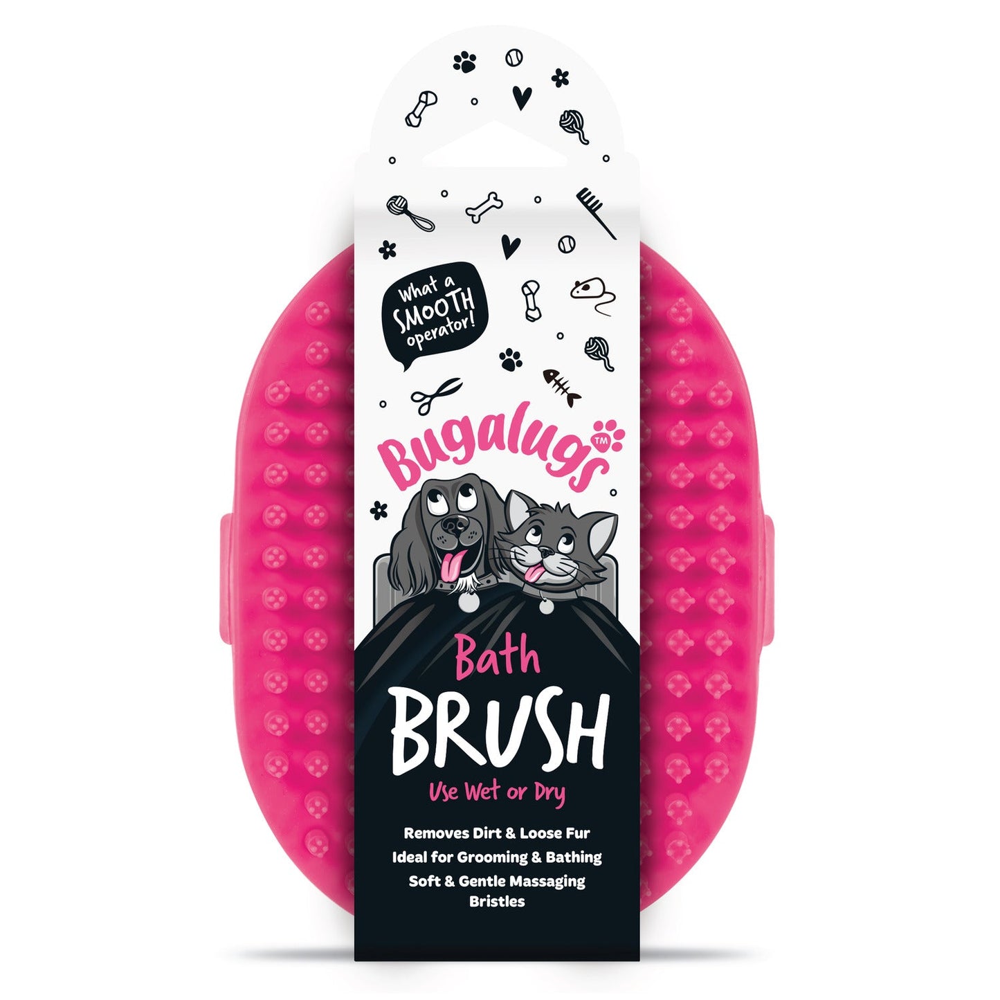 Bugalugs Wet and Dry Bath Brush for dogs and cats in pink