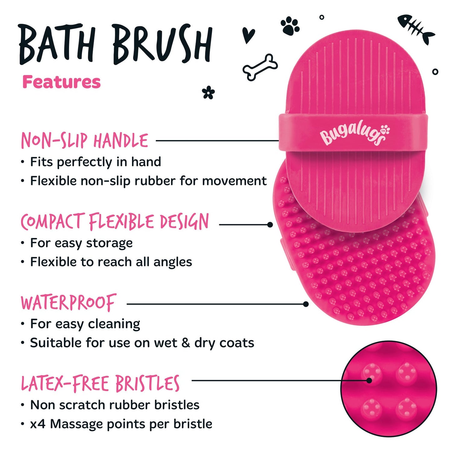 Bugalugs Bath Brush features in pink