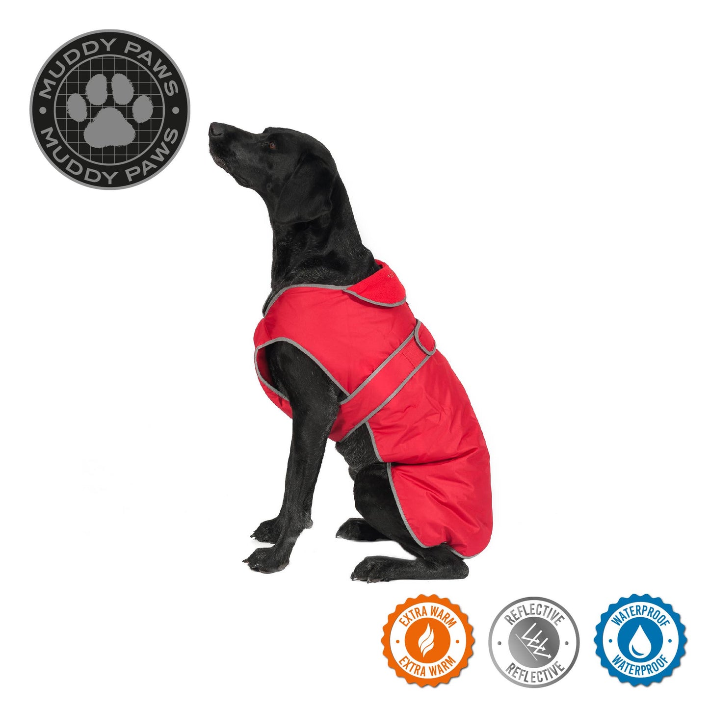 Ancol Stormguard all-weather dog coat in Poppy Red — waterproof, fleece-lined and reflective