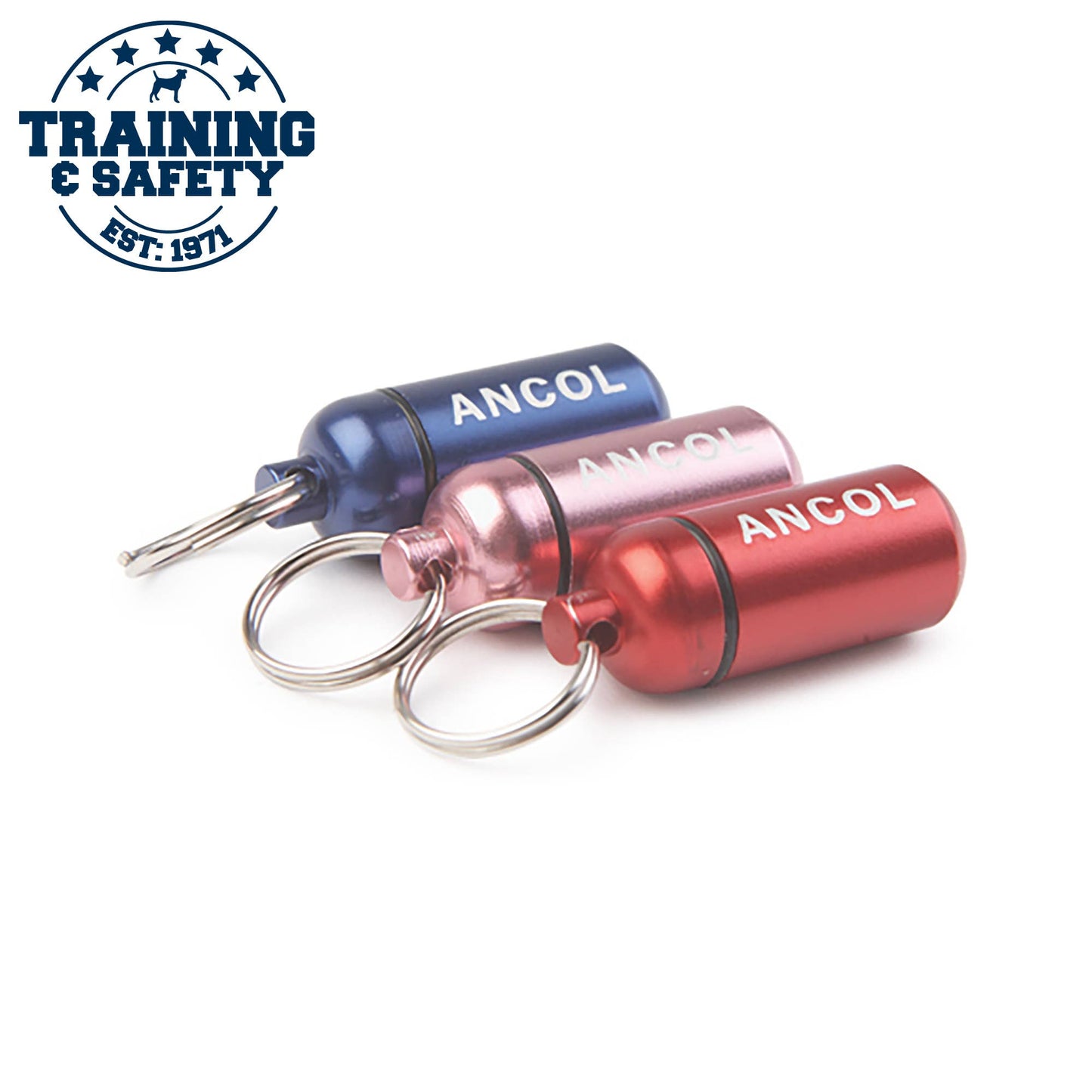 Ancol aluminium dog ID tubes in red pink and blue
