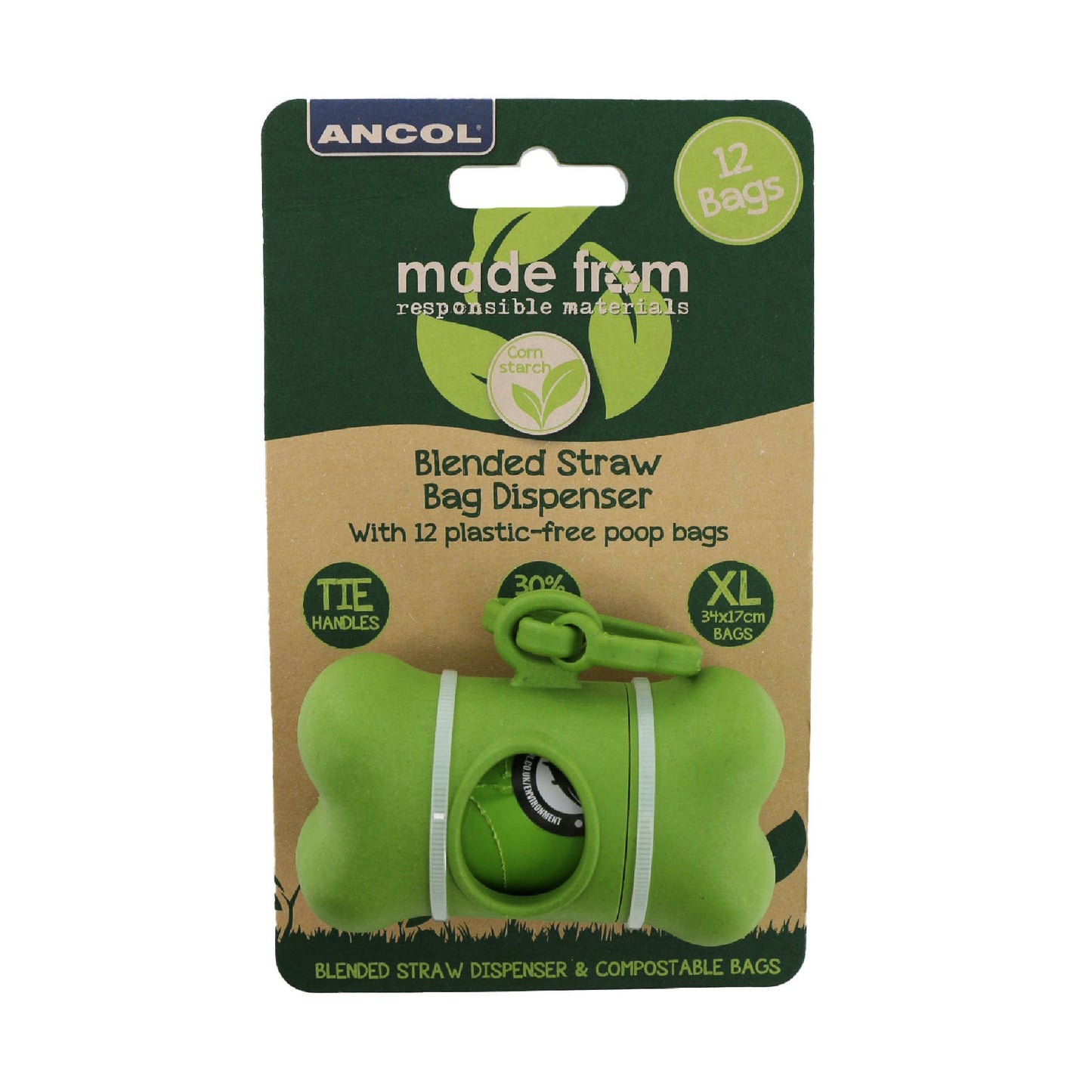 Ancol zero plastic poop bag dispenser with compostable corn starch dog waste bags