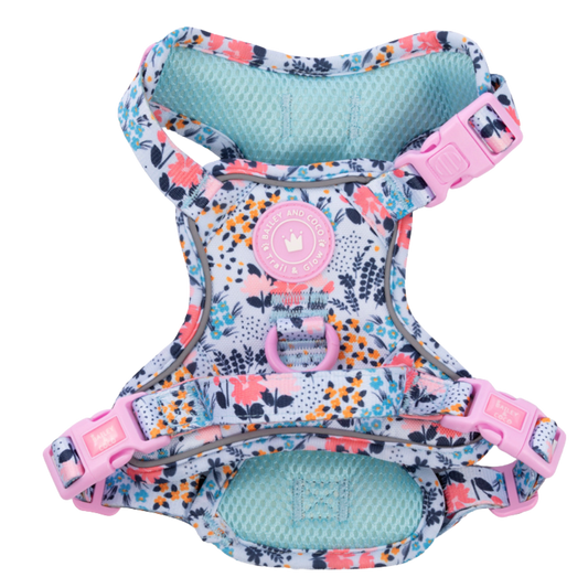 Bailey & Coco Spring Dreams no-pull dog harness, Colour Drops floral design
