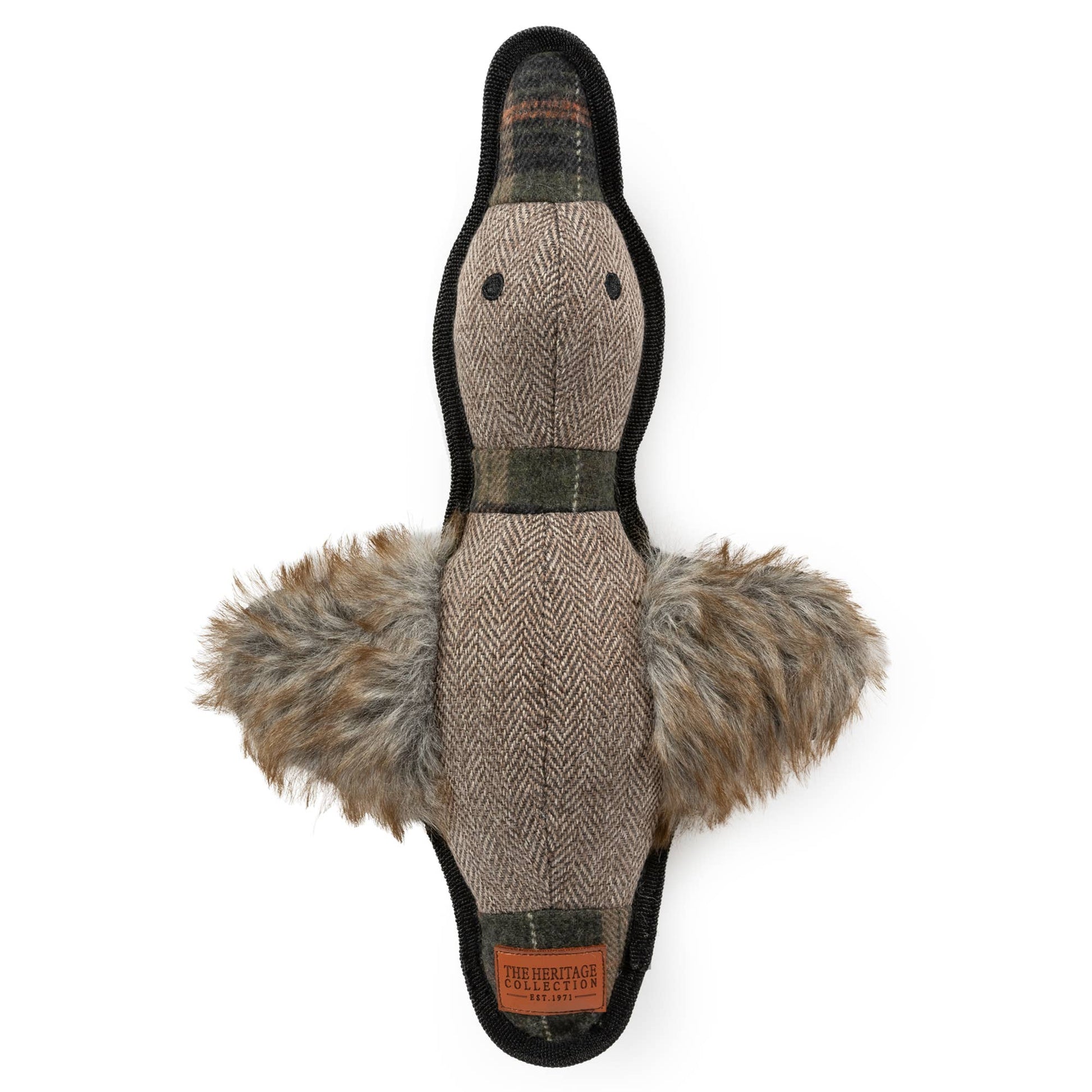 Ancol Heritage Tweed Duck plush dog toy, 18cm with squeaker