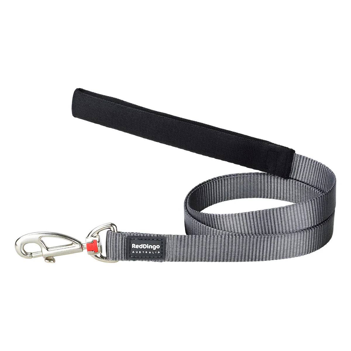 Red Dingo Classic dog lead in Cool Grey — 1.2m padded handle and replaceable clip