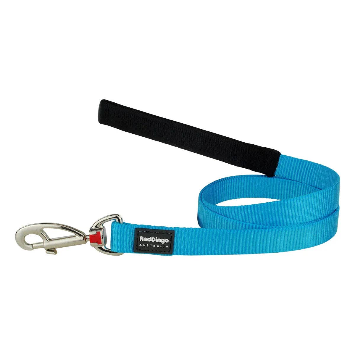 Red Dingo Classic turquoise dog lead — padded ergonomic handle, abrasion-resistant nylon webbing, replaceable clip, 1.2m (4ft), available in Small 15mm, Medium 20mm and Large 25mm