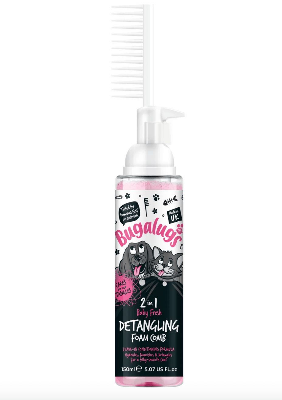 Bugalugs Baby Fresh 2-in-1 detangling foam comb for dogs and cats with leave-in conditioning formula