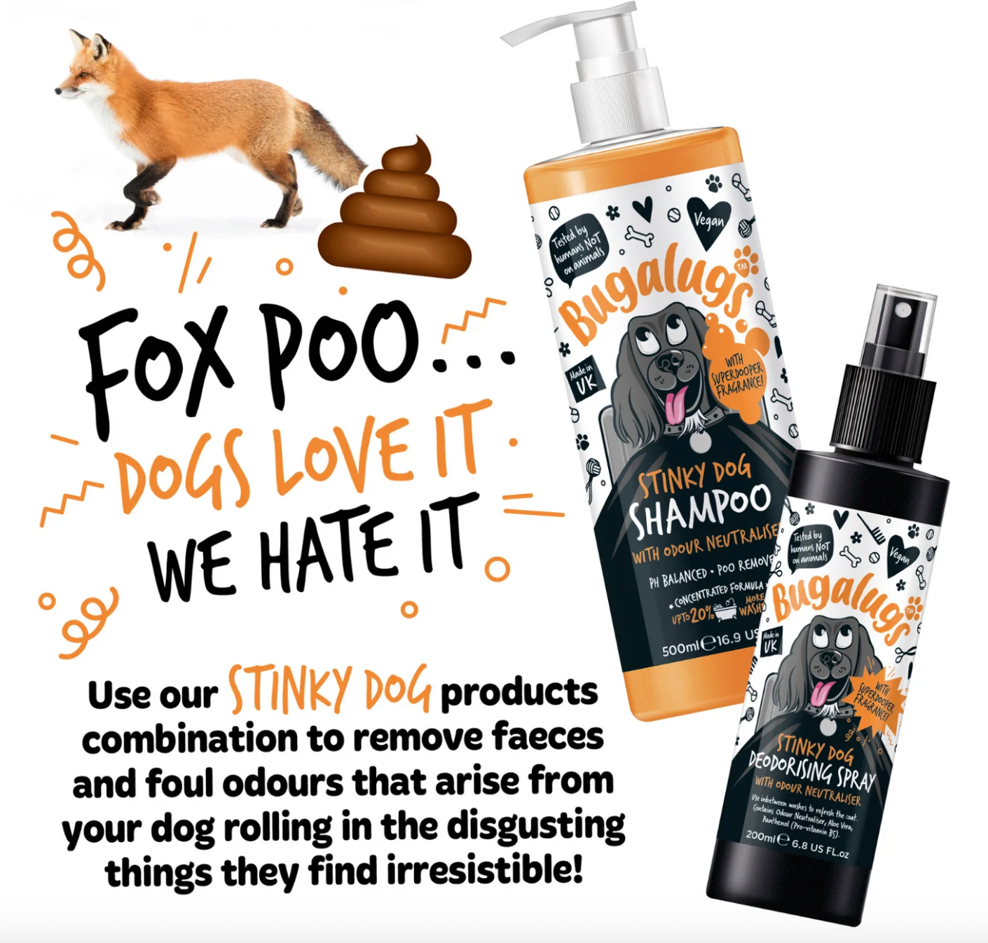 Dog deodorising spray with built-in odour neutraliser