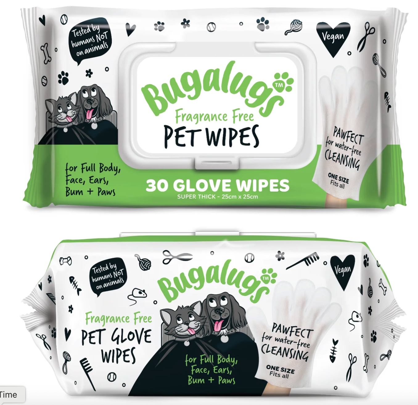 Bugalugs fragrance free pet glove wipes plastic free pack