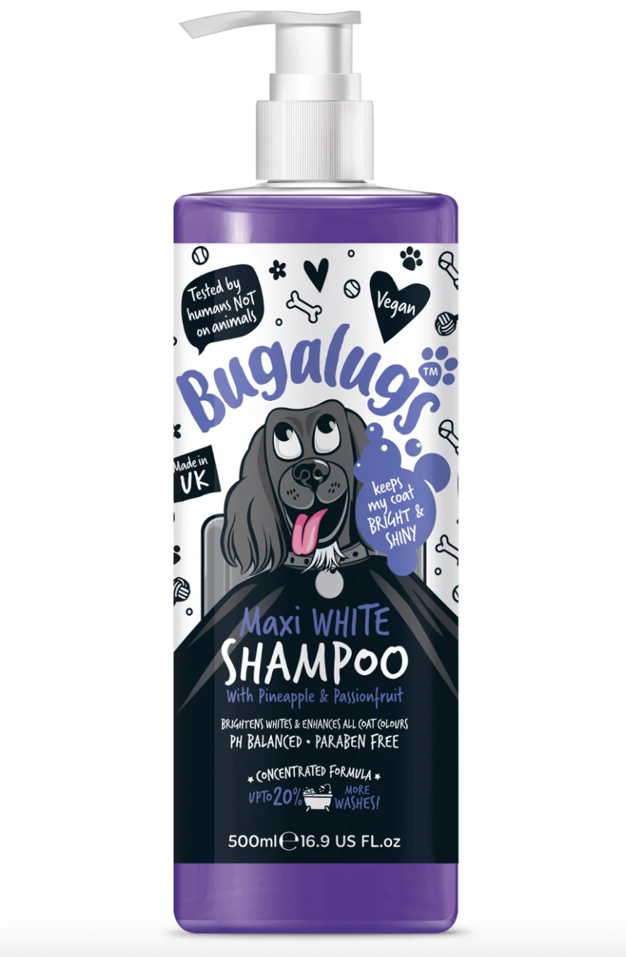 Bugalugs Maxi White dog shampoo 500ml pump bottle