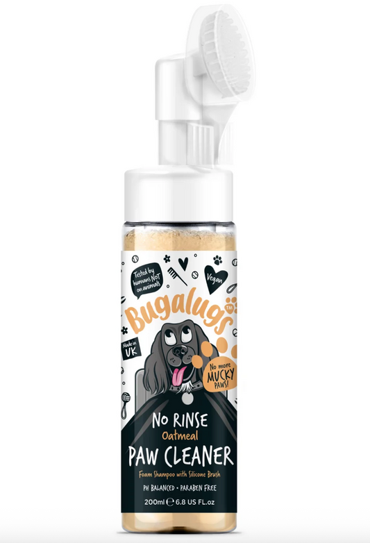 Bugalugs Oatmeal No-Rinse Paw Cleaner for dogs and cats with built-in silicone brush