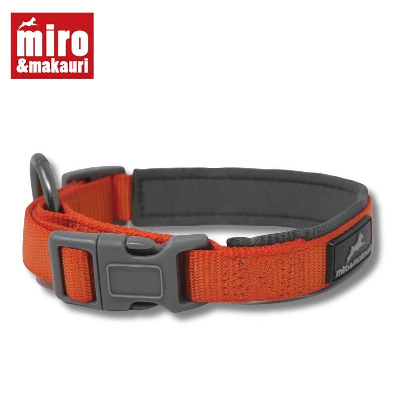 Miro & Makauri neoprene padded clasp collar with D-ring and adjustment slider — adjustable sizing