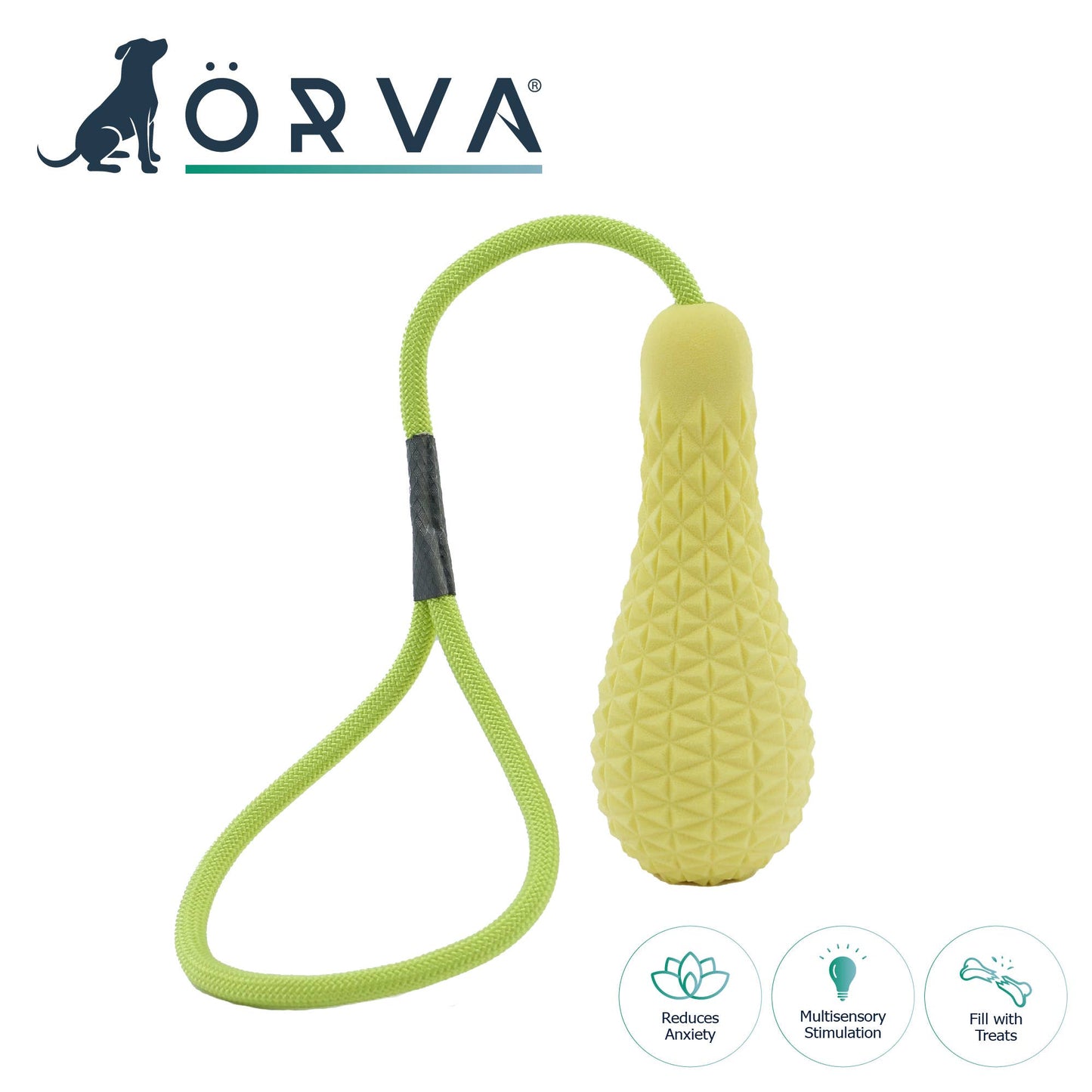 Örva Tuff Stuff Skittle Tugger tough dog toy with rope handle