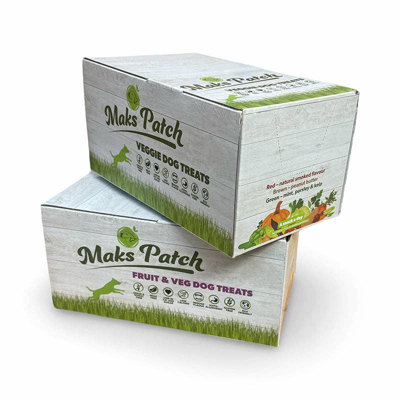 Dog enjoying a Maks'Patch Break A Bar — plant-based vegan dog treat, breakable into segments for training