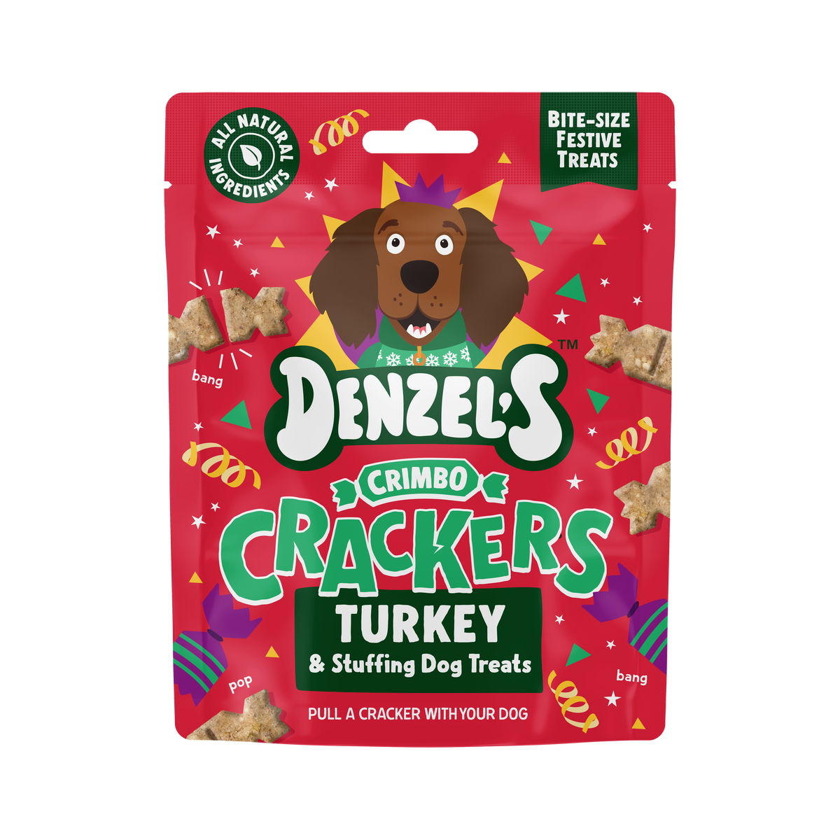 Denzel's Crimbo Crackers turkey and stuffing dog treats 90g