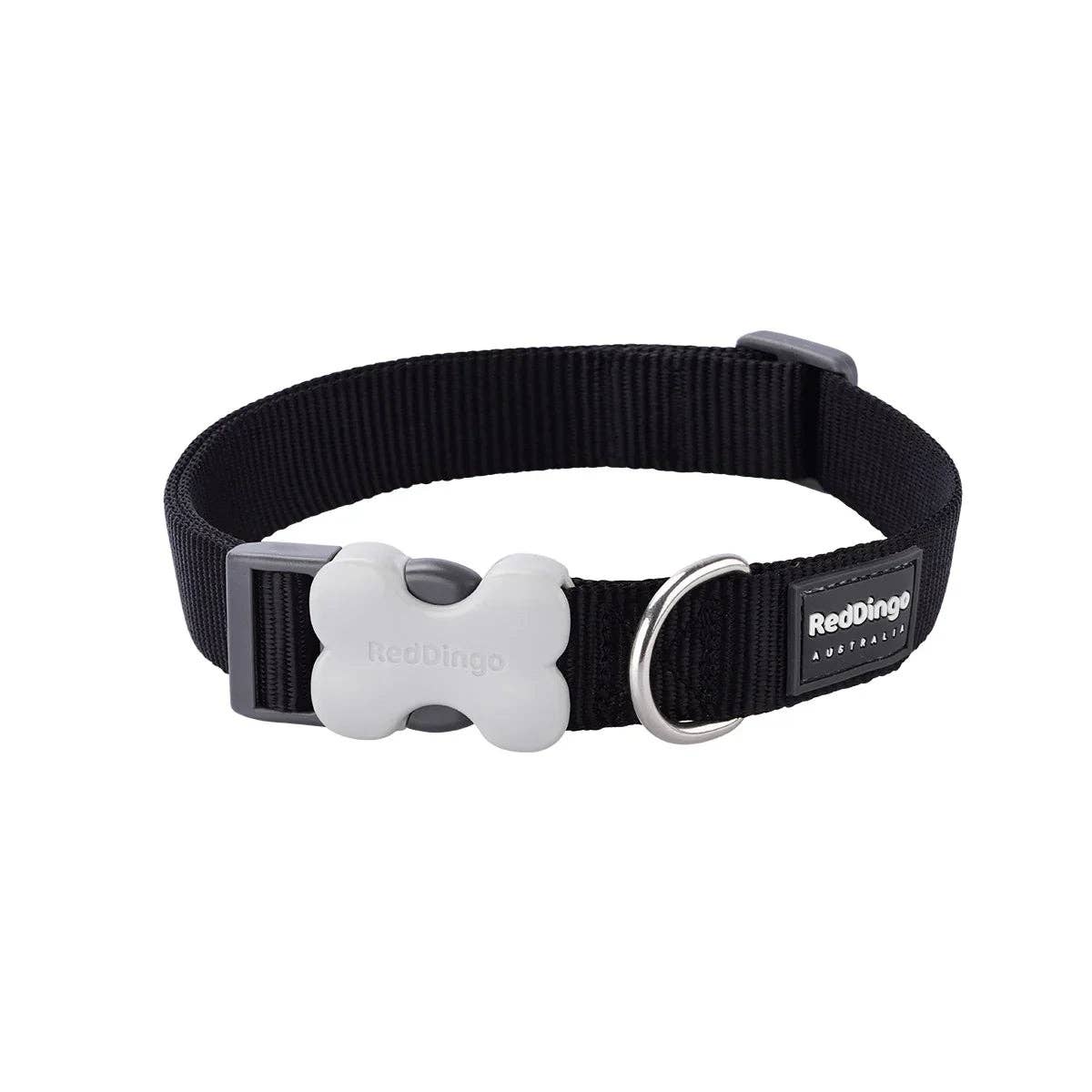 Red Dingo Classic dog collar in Black — Bucklebone buckle and stainless steel D-ring