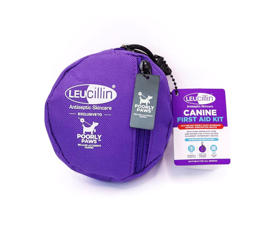 Leucillin First Aid Kit — pet first aid kit with 30ml Leucillin antiseptic spray, tick remover, dressings, bandages and emergency essentials