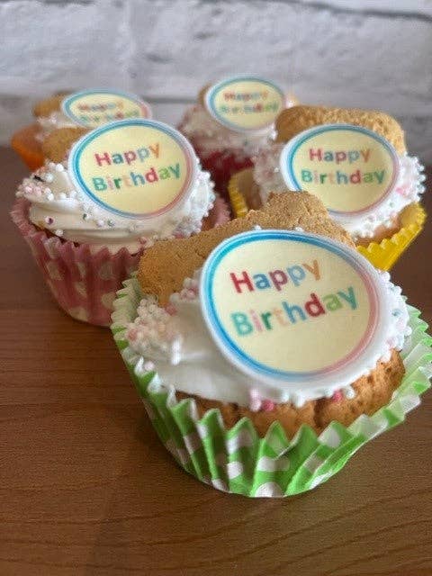 Dog birthday cake with crunchy rusk base and natural topping
