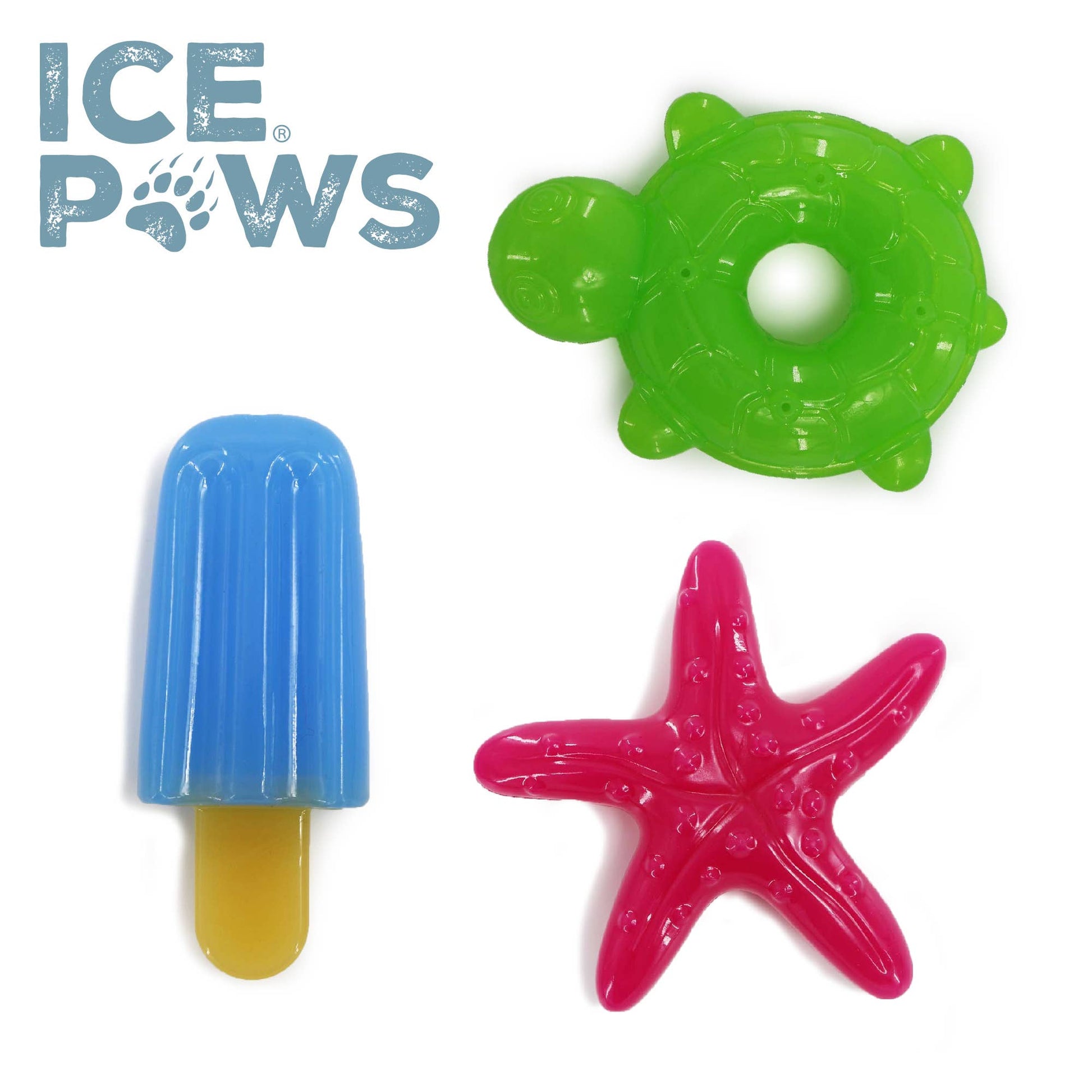 Ancol Ice Paws freezable cooling dog toy — available in Ice Lolly, Turtle and Starfish designs, fill with water and freeze
