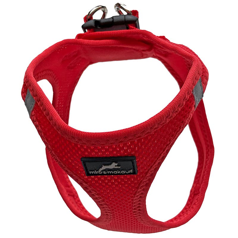 Miro & Makauri Step-In Mesh Harness in Red – lightweight, reflective, and comfy.