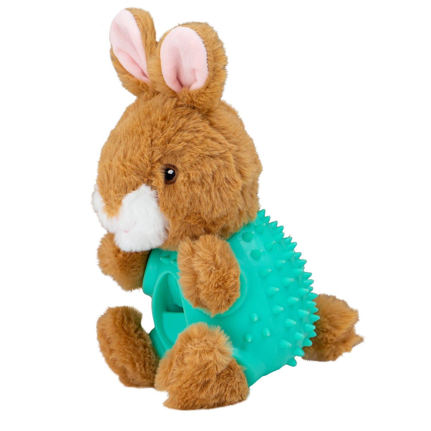 Ancol Örva Cuddle Ball Belly Rabbit treat-fill dog toy with teal spiky ball belly